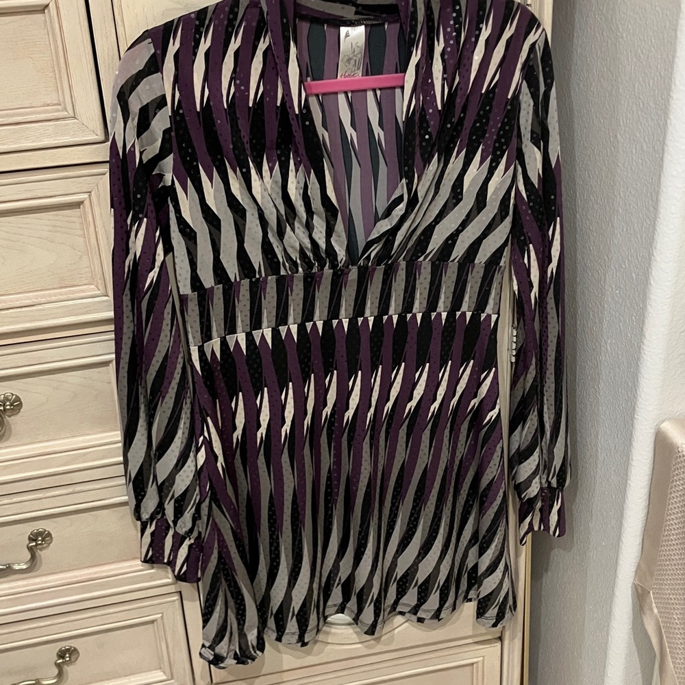 FINAL Sale Donating” Hottie Purple/Black/Cream Sparkling Striped Dress Jr Size M